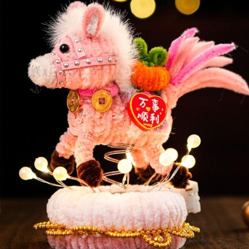 Handmade Glowing Rotating Lantern Cartoon Unfinished DIY Twister Stick Cute DIY Material Kit Spinning Horse Lantern New Year