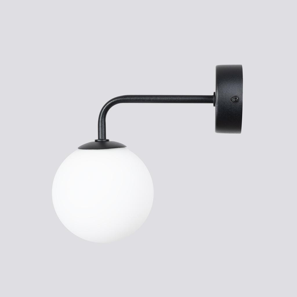Kinkiet Ścienny Czarny Szklana Biała Kula Do Łazienki Przedpokoju 1Xg9 8W Astral Sollux Lighting