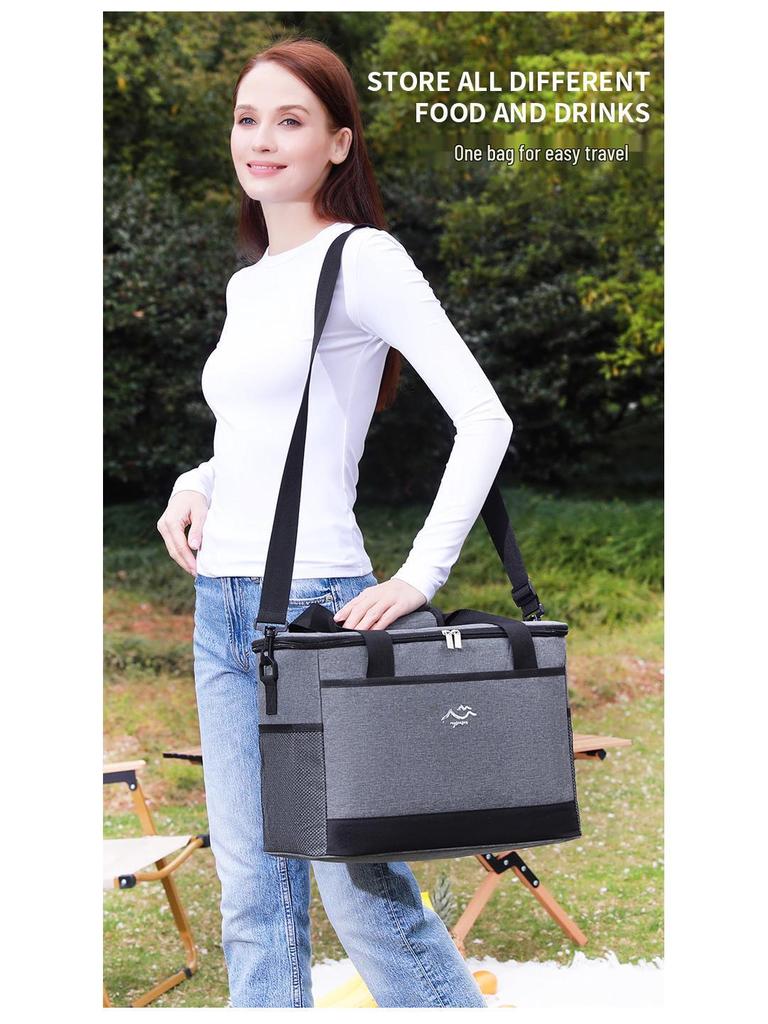 Large Capacity Insulated Picnic Bag - Portable, Square Design, Crossbody & Handheld for Outdoor Camping and Lunch