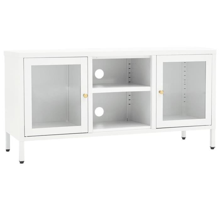 VidaXL Meuble TV Blanc 105x35x52 cm Acier et verre