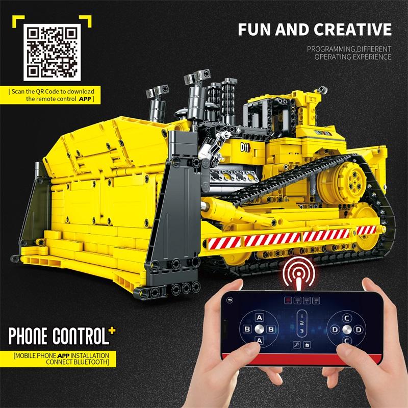Non-Toxic 1836Pcs D11 Bulldozer Remote Control Engineering Vehicle Building Blocks Rc Car Model Bricks Diy Toys For Kids Birthday Gifts