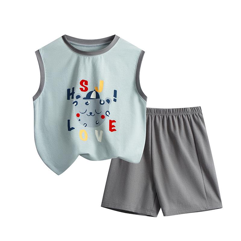 

Детский летний пижамный комплект: Мальчиковый жилет и домашняя одежда для девочек, тонкие и воздушные для детей среднего и старшего возраста 100cm