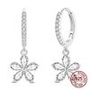 925 Sterling Silver CZ Huggie Hoop Earrings Dainty Five Petal Flower Drop Earrings Cherry Blossom Jewelry Gift for Women