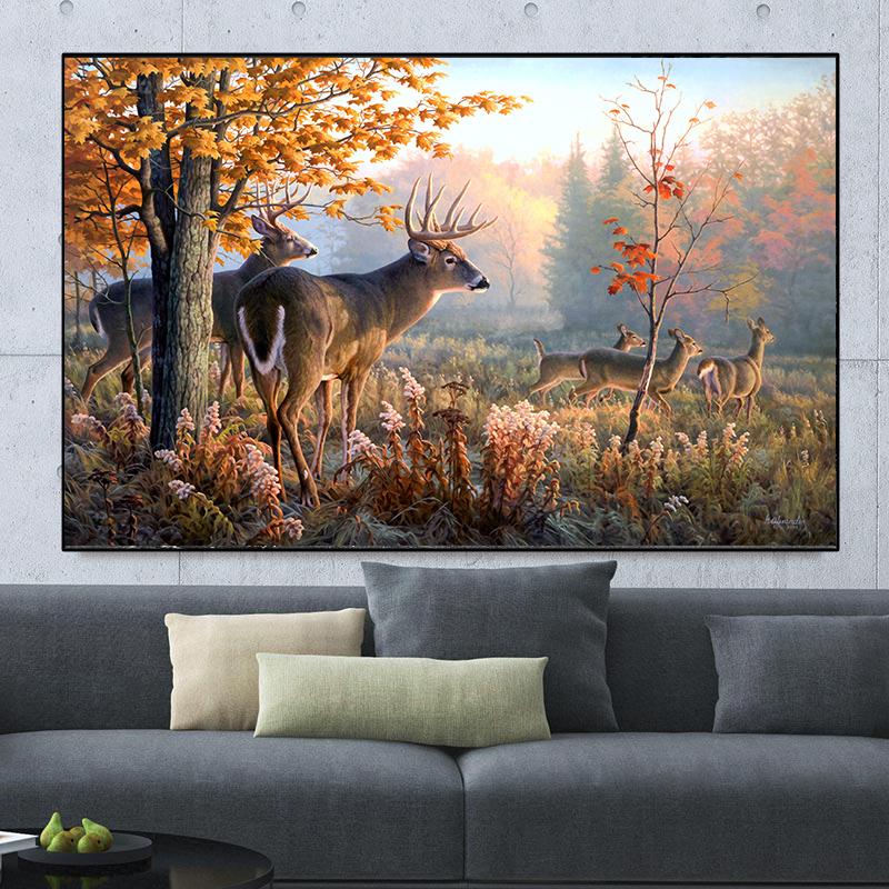 Animal Red Deer Oil Canvas Painting Landscape Forest Posters and Prints Wall Pictures For Living Room Home Decor No Frame No Frame