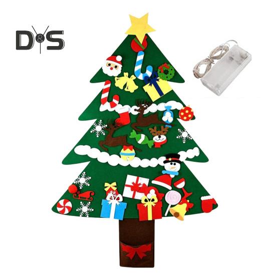 Albero di Natale in Feltro per Bambini Albero di Natale Fai da Te Illuminato a LED Set con Babbo Natale Pupazzo di Neve Fiocco di Neve Calza
