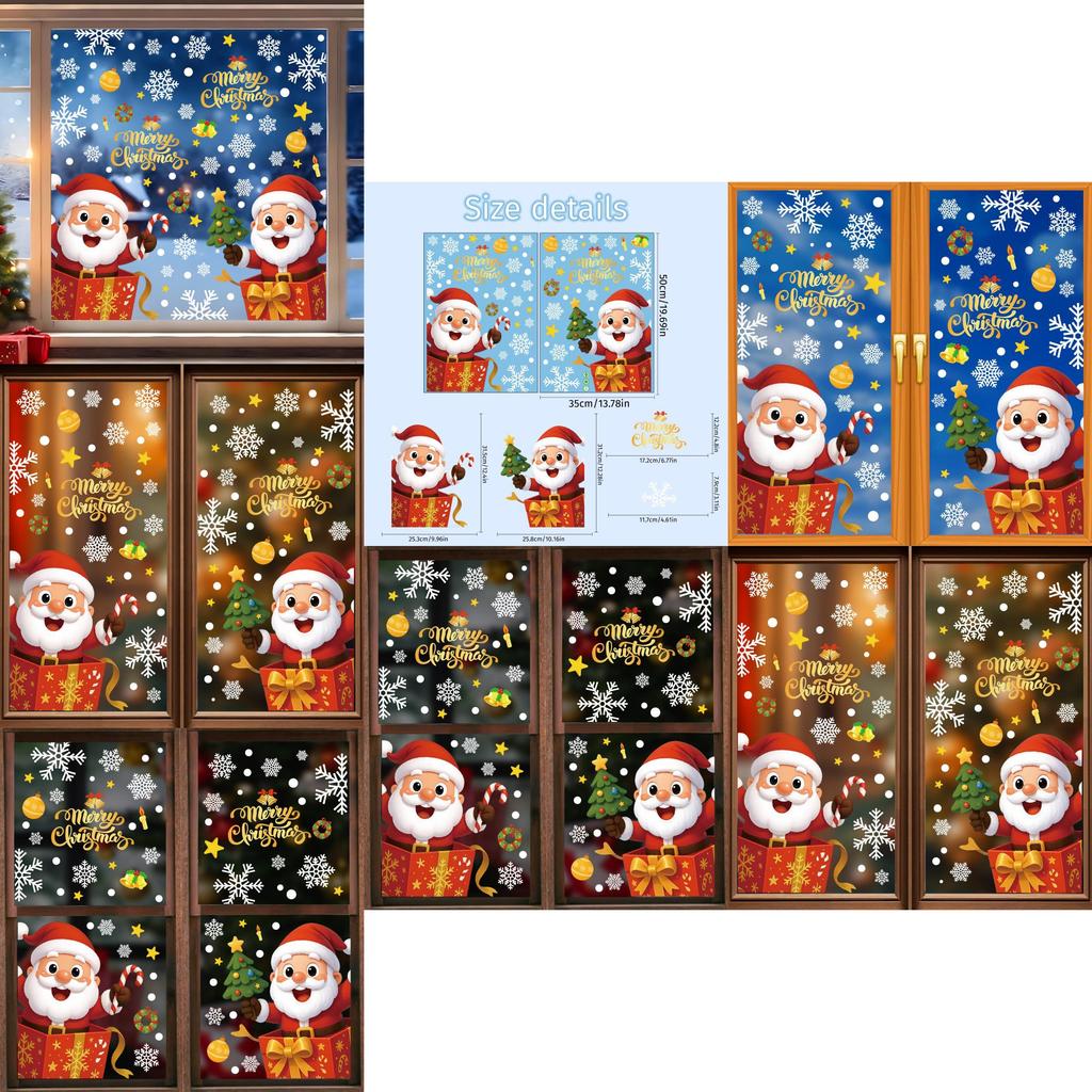 Festive Pvc Christmas Snowflake And Santa Static Stickers For Window Decoration