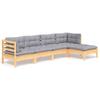 5 Piece Garden Lounge Set with Grey Cushions Pine Wood