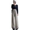 Petite High Waist Soft Terry Striped Wide Leg Pants - Women's 145cm