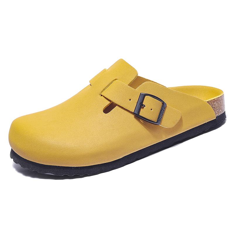 Unisex Leder Clogs Marinefarben Korkfußbett Sandalen mit Verstellbarer Schnalle Geschlossene Zehen Komfort Slides für Herren Damen 10 Farben