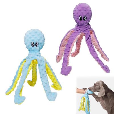 Plush Octopus Dog Toy Squeaky Crinkle Paper Chew Toy Interactive Soft Stuffed Puppy Teething Toy for Tug-of-War Small Medium Large Dogs