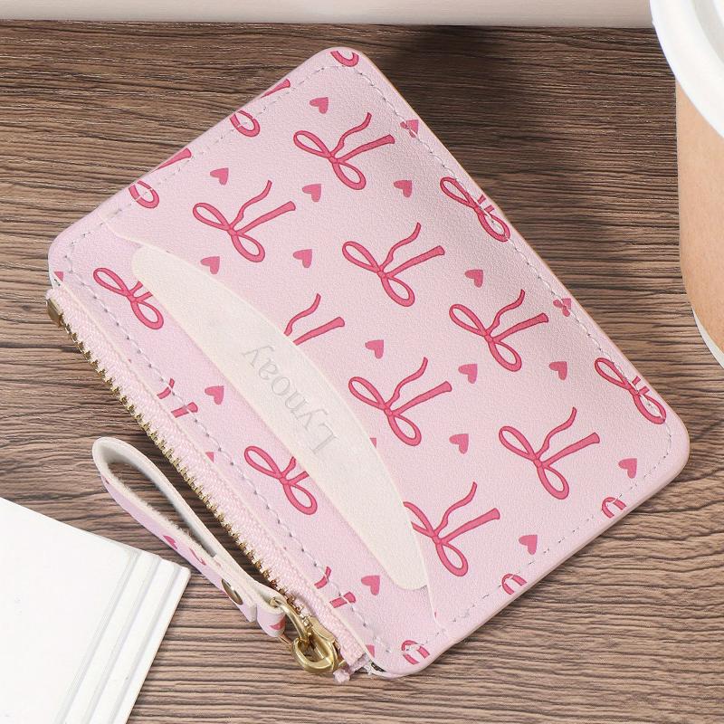 Trendy Simple Bow Coin Bag Ultra-Thin Credit Card Holder Zipper Wallet Cute Lightweight Money Change Pouch Birthday Gifts