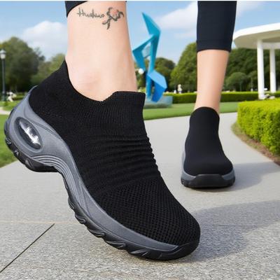 Damen Schwarz Walking Schuhe Modische Bequeme Mesh Sneaker Atmungsaktiv Dicke Sohle Anti-Rutsch Slipper Plateau-Sneaker