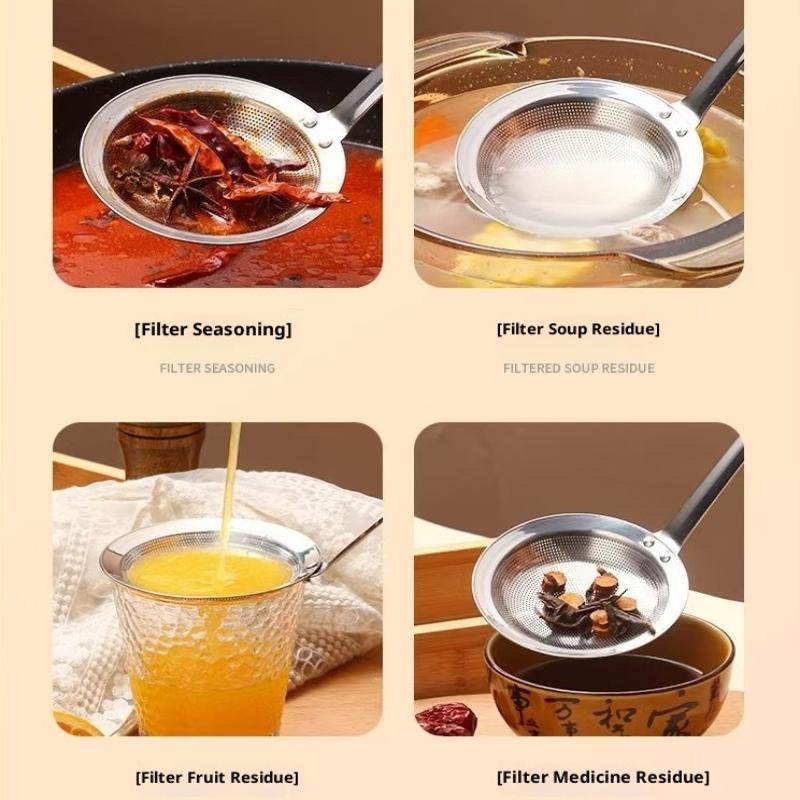 Stainless Steel Fine Mesh Fat Skimmer Spoon Strainer Fat Oil Skim Grease Foam Filter With Handle Kitchen Tool