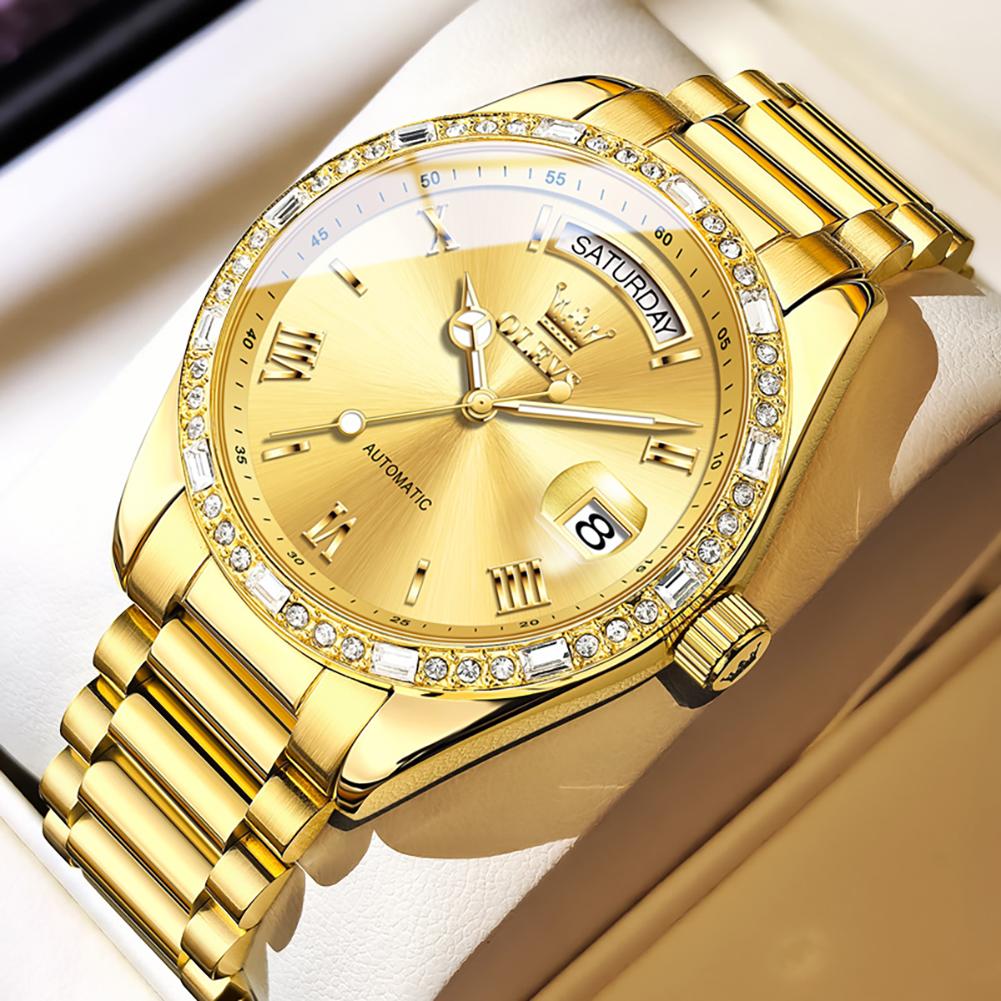 OLEVS Business Automatic Mechanical Men's Watch Stainless Steel Luminous Calendar Week Waterproof Wristwatch Relgio Masculino