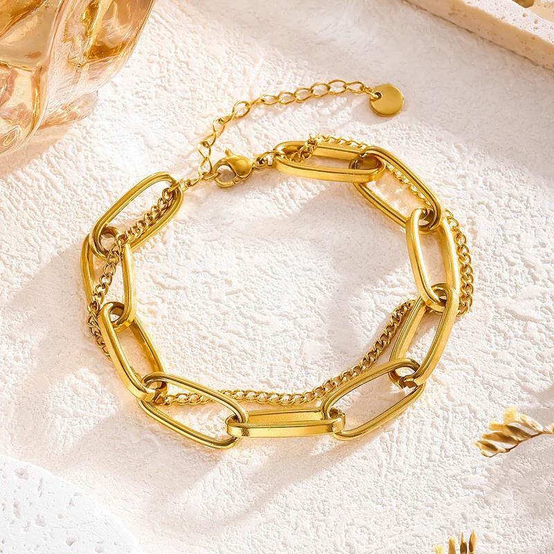 Bracciale doppio da donna con catena in acciaio al titanio, gioiello che non scolorisce, accessori per bracciali