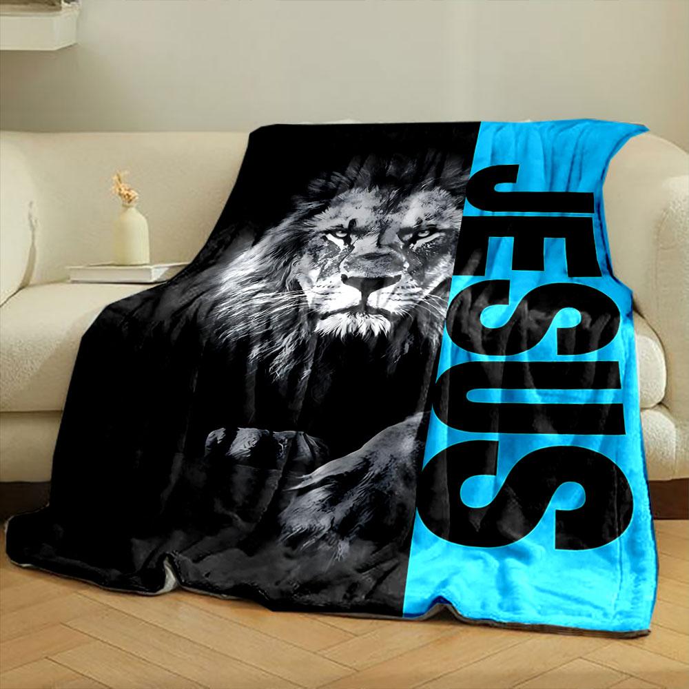 Lion Jesus Print Blanket  Printed Blanket for Living Room Bed Couch lunch break Soft Cozy Blanket for Friend's festival Gift