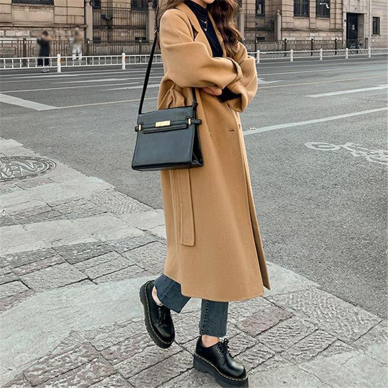 Tooxika New Autumn And Winter Commuter Solid Color Wool Coat For Women Mid-length Lace-up Wool Coat
