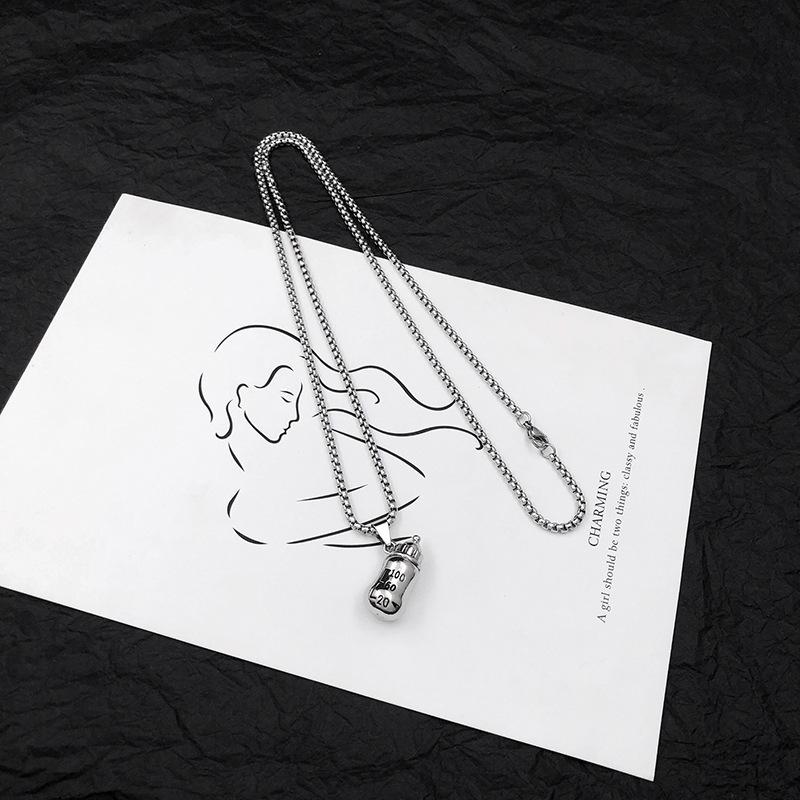 Fashionable And Creative Metal Baby Bottle Pendant Necklace Personalized Hip-hop Street Niche Design Jewelry Gift