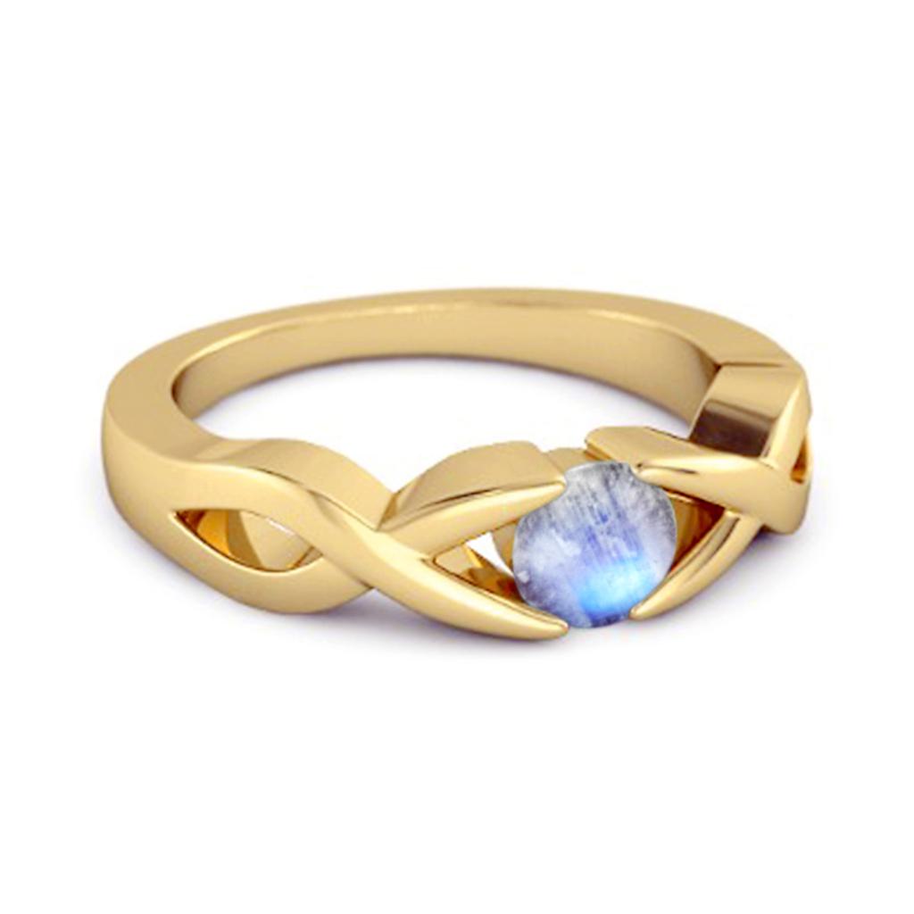 Moonstone Twisted Vine Band Ring - 925 Sterling Silver Gold Vermeil