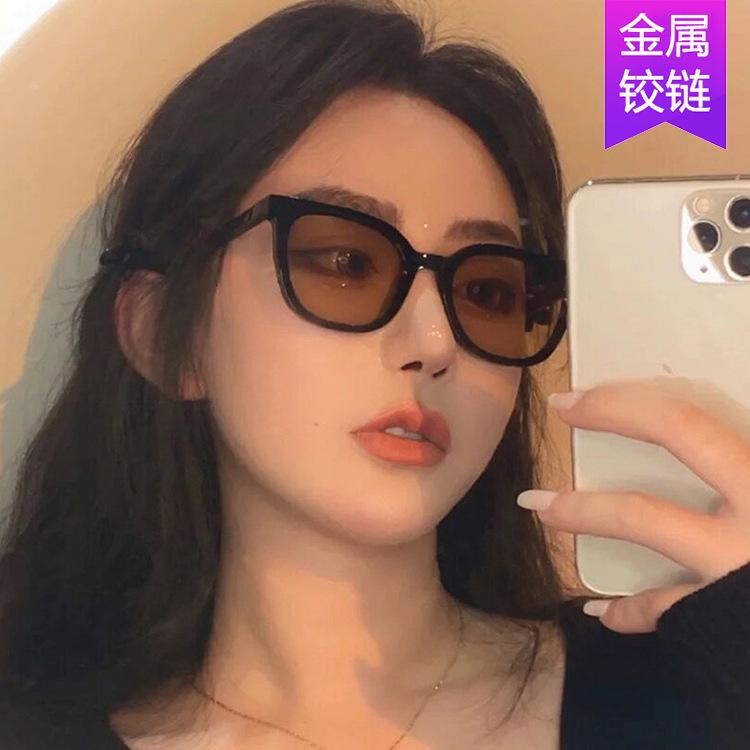 Rice nail sunglasses brown cat eye sunglasses new female Internet celebrity sunglasses trendy street shot
