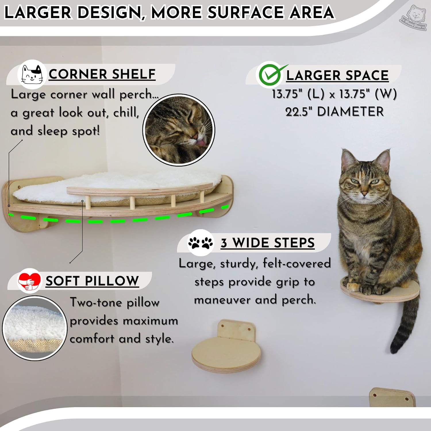 

Large Cat Wall Shelves with Pillow, 3-Step Orthopedic Design, Premium Hardwood, Modern Climbing Shelf for Cats United States