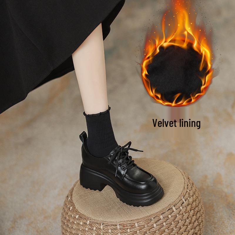 Women's Platform Lace-Up Loafers - Spring 2024, Hidden Heel 8.5CM, Chunky and Thick Sole.