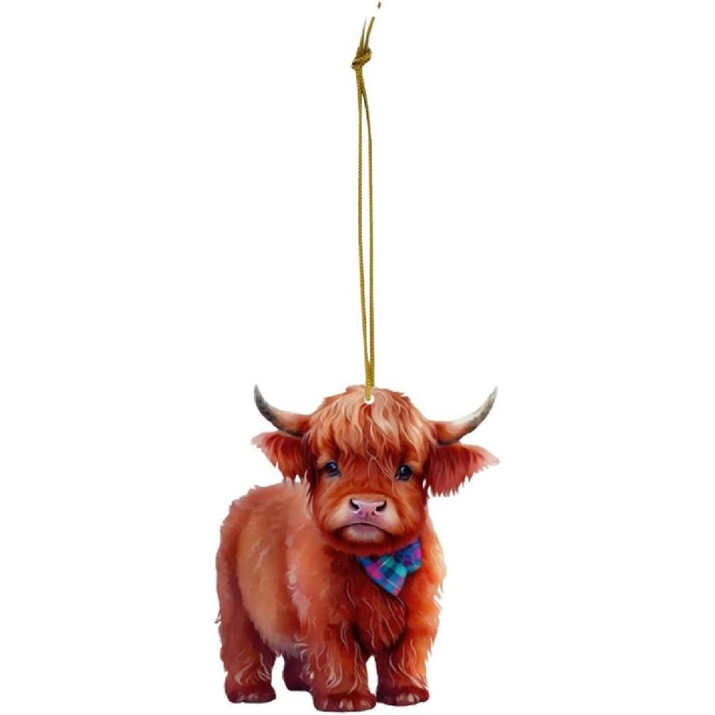 Highland Cow Car Hanging Ornament Acrylic Scottish Highland Cow Car Mirror Hanging Accessories Farm Animal Lover Gift,3.54in