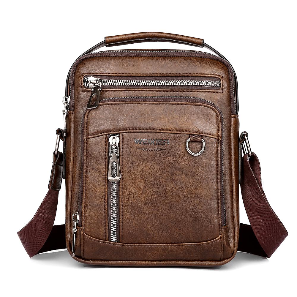

WEIXIER Мужская кожаная сумка-кроссбоди через плечо Водонепроницаемая сумка-мессенджер слинговая сумка портфель для работы бизнеса путешествий кофейный
