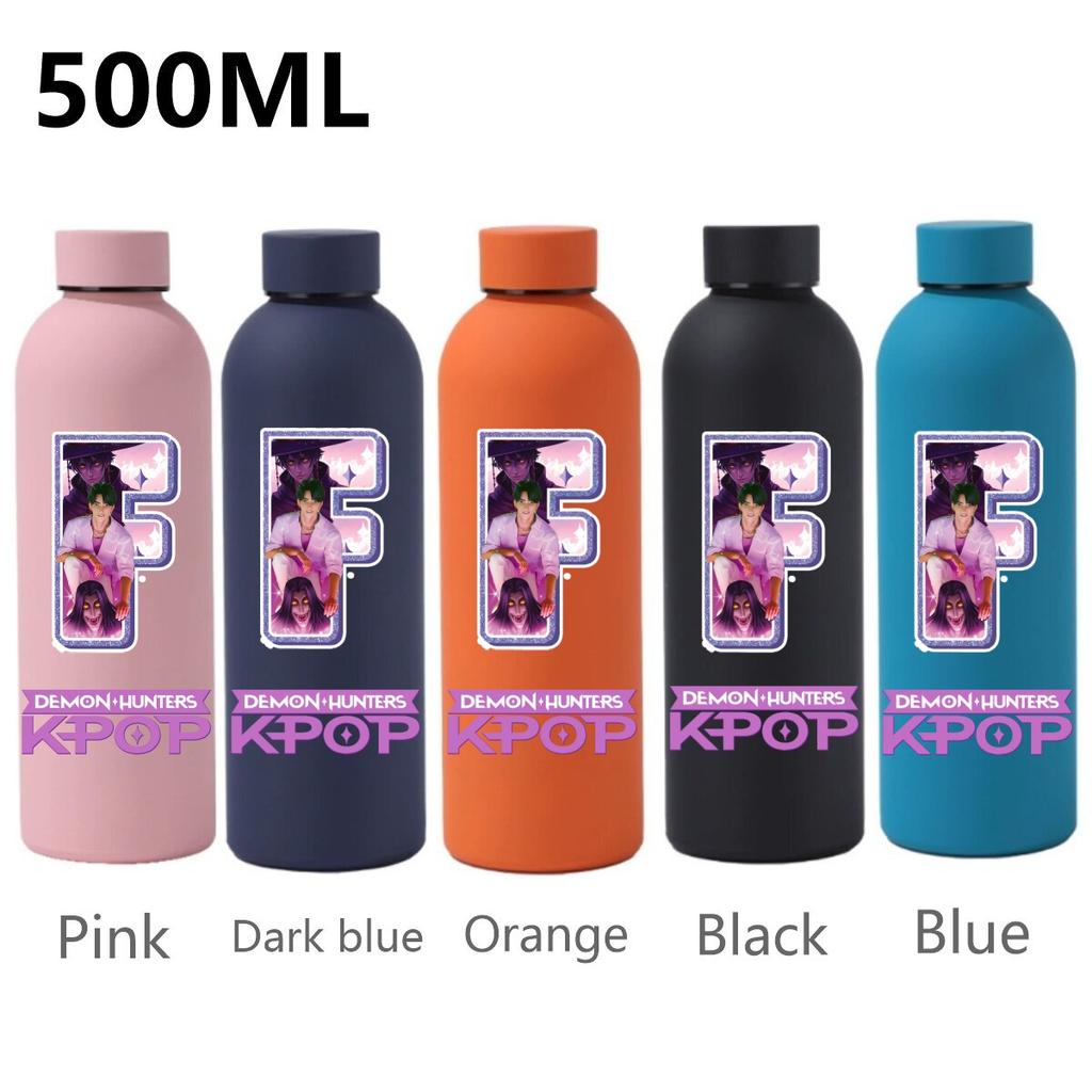 500ML KPop Demon Hunters Sport Leak Proof Stainless Steel Insulated Mug Water Cup Letter Number Cartoon Print Birthday Gifts
