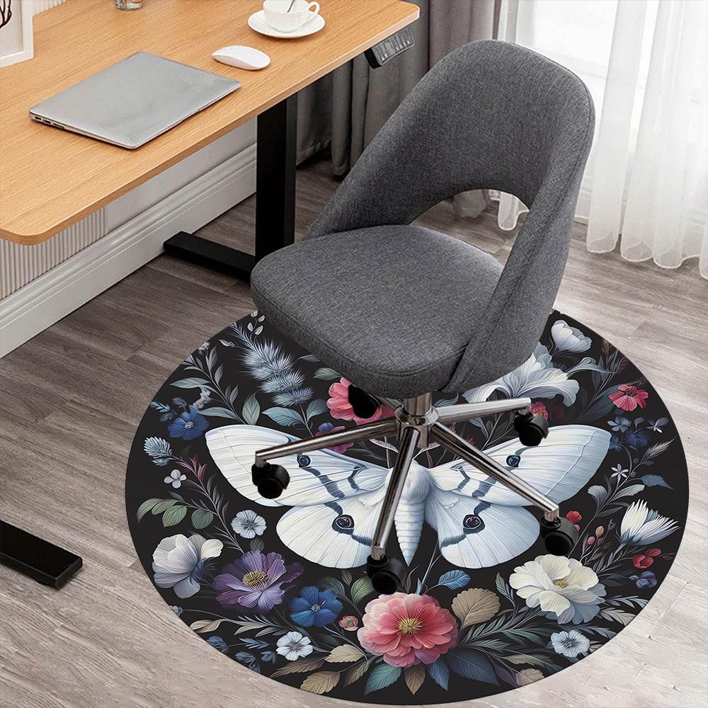 1pc Butterfly Flowers Round Chair mat Area Rug - Non-Slip, Floor Mat for Office, Bedroom, and Indoor Decor c1118191