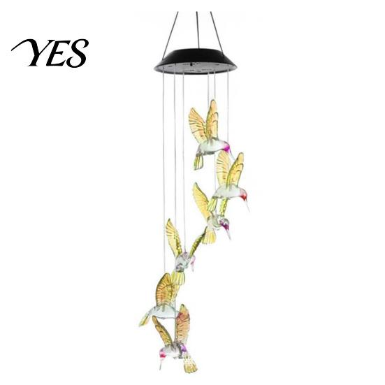 Solar Hummingbird Light Decor Wind Chime Light, Color Changing Powered Chime, with Panel Hanging LED Lamp for Outdoor, Garden, Courtyard