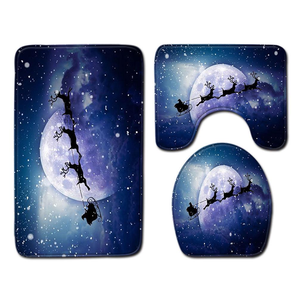 Christmas Bathroom Floor Mat Toilet Three-Piece Set
