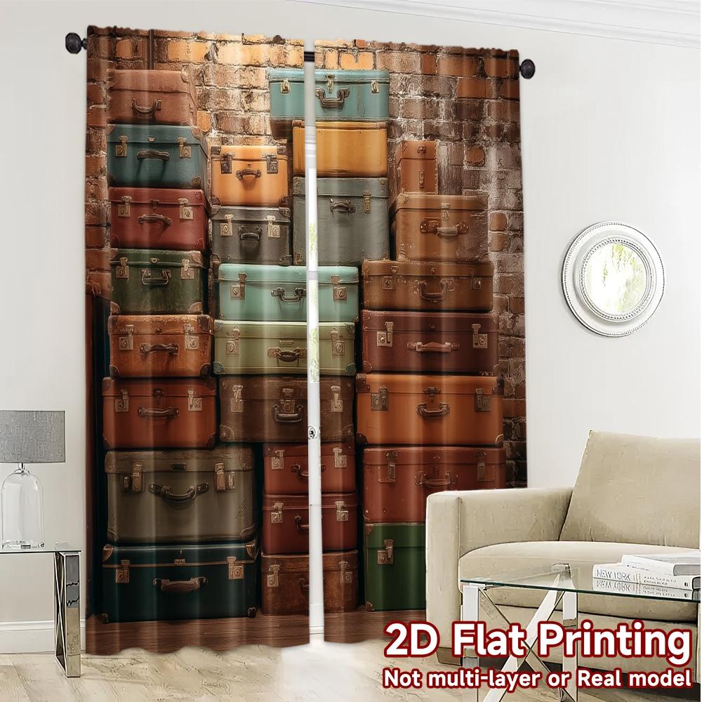 2 Stück, 2D-FLACHDRUCK Vorhänge (Ohne Stange) Wand mit Vintage-Koffern(1) Schicke Vorhänge Digitaldruck Langlebig 100% Polyester
