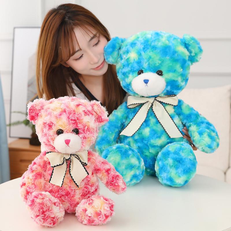 Bow Colorful Ribbon Teddy Bear Plush Toy Stuffed Animal Doll Decoration Gift