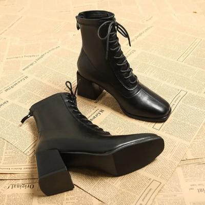 Mode Grande Taille Chaud Avec Lacets Femme Chaussures Courtes Élégantes Talons Moyens Bottines pour Femmes Lacets Tendance 2024 Bottines Confortables
