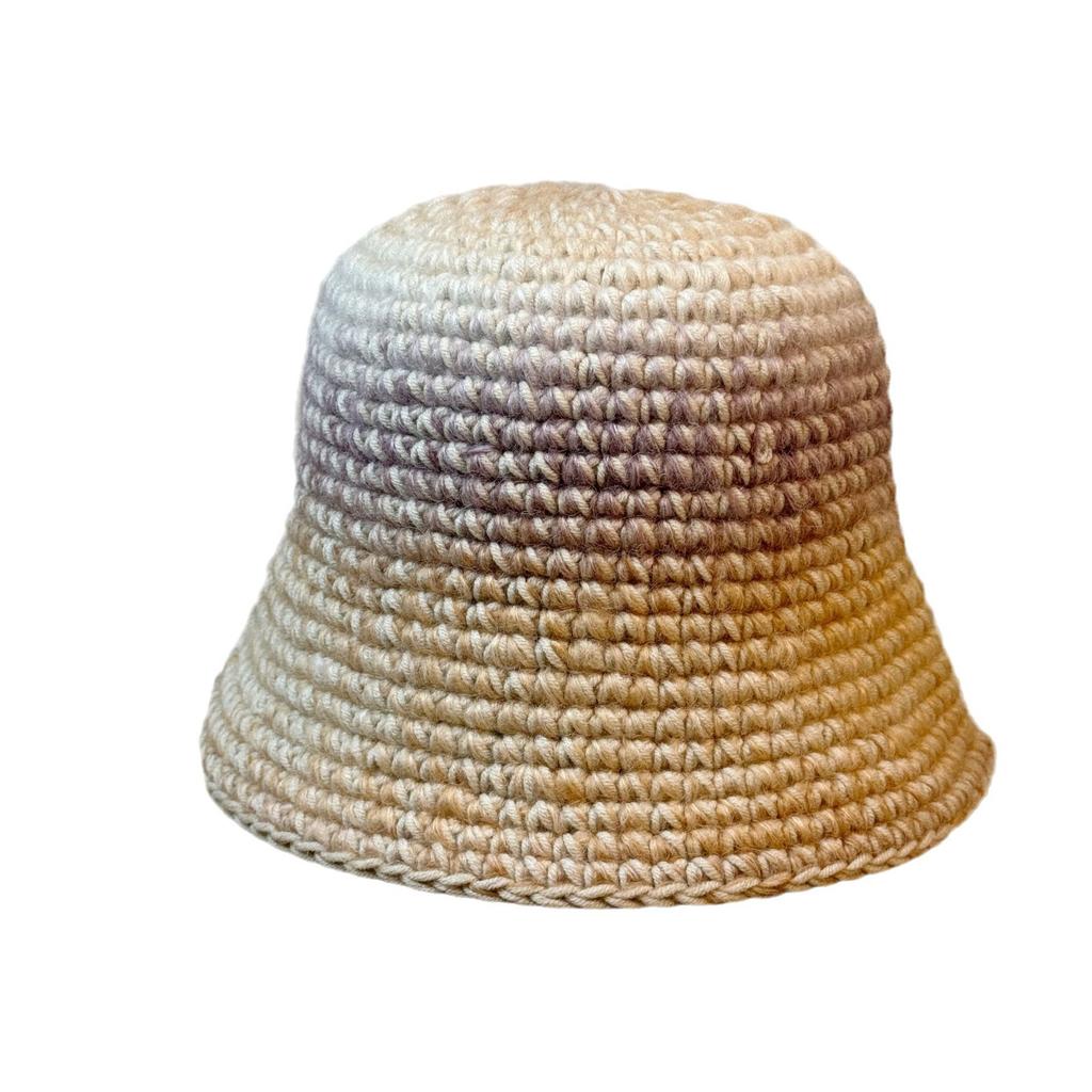 Colorful Gradient Knitted Woolen Hat for Women in Spring and Autumn Small Fisherman Hat with No Makeup Versatile and Comfortable Big Head Basin Hat