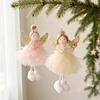 Fairy Tale Ornaments Angel Doll Pendant with Lace Mesh Skirt And Glitter Wings, Decorative Elegant Party Favors Christmas Tree Hanging Ornament