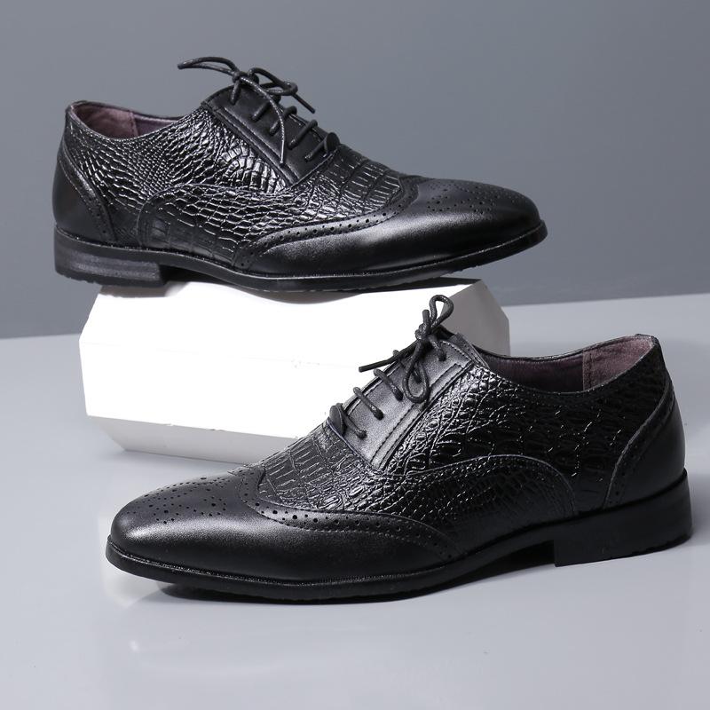 Fashion Whoholl Men Crocodile Dress Leather Shoes Lace-Up Wedding Party Shoes Mens Business Office Oxfords Flats Plus Size Men Fashion