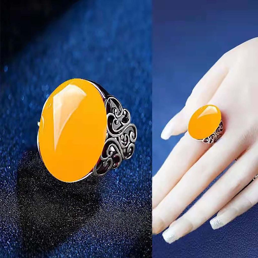 Bague ouverte ancienne en agate verte, calcédoine, bague réglable en forme de papillon creux pour femme