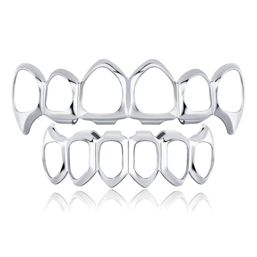 European Six-Tooth & Four-Tooth Hollow Fangs with Flat Teeth Hip Hop Grill Set