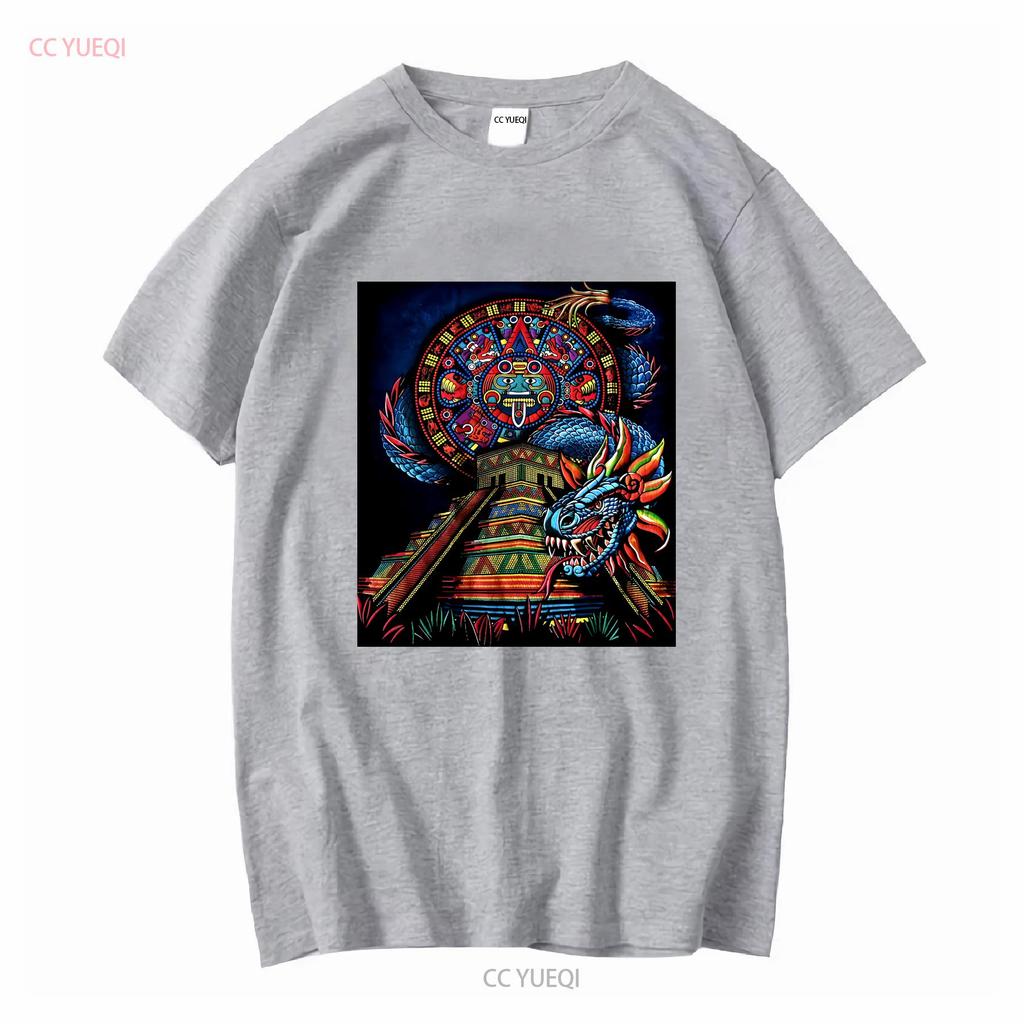Unisexs Aztec Calendar Serpent T Shirt Vibrant Tribal Design Vintage Washed Fashion Stylish Breathable Versatile Soft Homme