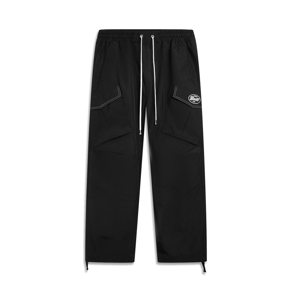 Li Ning Basketball Series Bad Five Effen Kleur Midden Taille Zacht Vetersluiting Ademend Veelzijdig Rechte Pijp Casual Broek Heren bottoms AKXV067-2