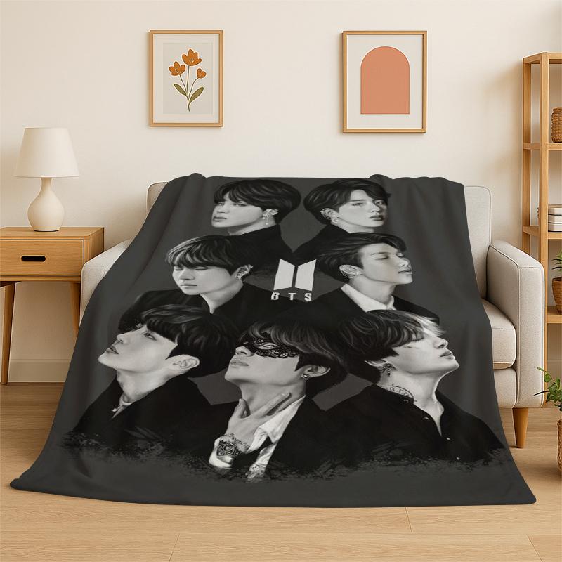 Famous B-BTS KPOP Star Soft Flannel Throw Blanket,Warm Cozy Blanket for Bed,Couch,Sofa,Bedroom,Living Room,Travel,Camping Gift