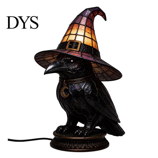 Witch Hat Lamp Lamp, Stained LED Light, Halloween Table with Warm Glow, Gothic Bedroom Decor Night Light for Mantel Bookshelf Entryway Party