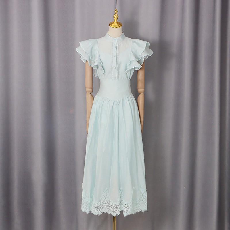 Retro Vacation Style Shirt High-rise Skirt Lace Stitching Two-piece Women s Suit XL зелёный