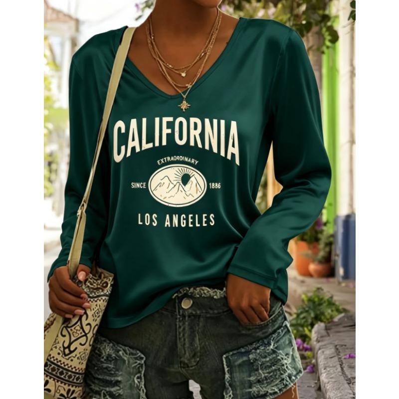 Western Women'S Fashion Casual Long Sleeve V-Neck Base T-Shirt
