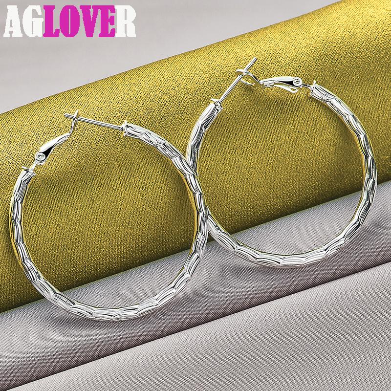 925 Sterling Silver Wave 40mm Hoop Earring Jewelry