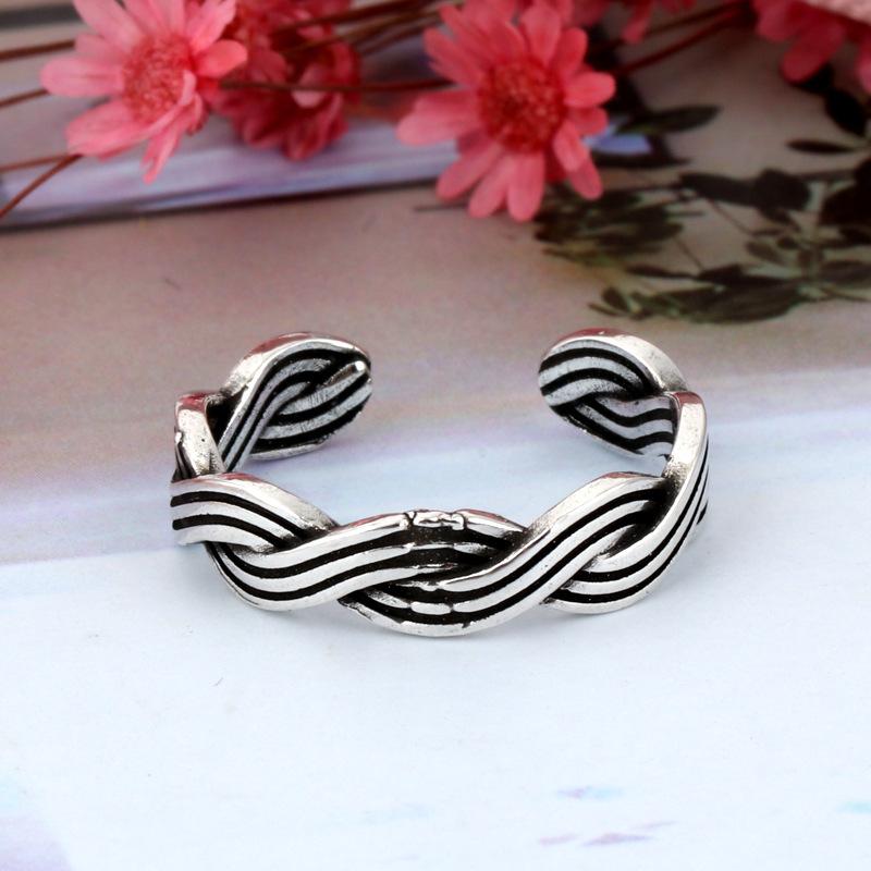 Korean Version Korean Thai Ring Retro Woven Women's Support Opening Stone Brick Pattern Ring Jewelry