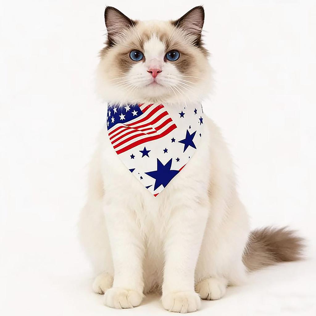 Pet Bandana with Distressed Flag Print Triangular Scarf for Dogs Adjustable Neck Accessory for Independence Day Outdoor Events