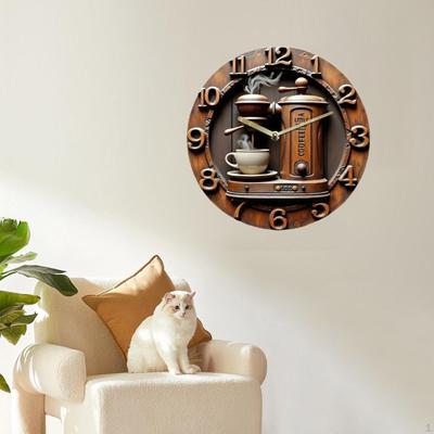 Coffee Theme Wall Clock Hanging 2D Arabic Numerals Silent Round Gift Decorative Decor for